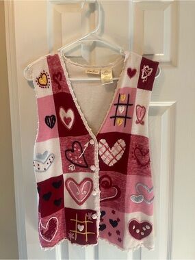 Bobbie Brooks Pink & Burgundy Heart Patch Knit Vest